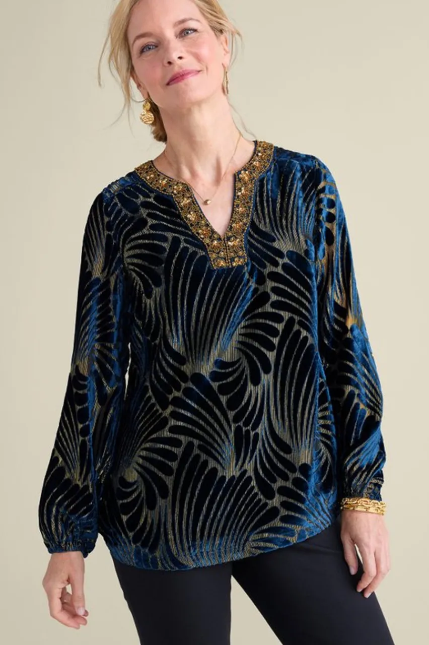 Clearance Adrienne Embroidered Velvet Tunic Tops