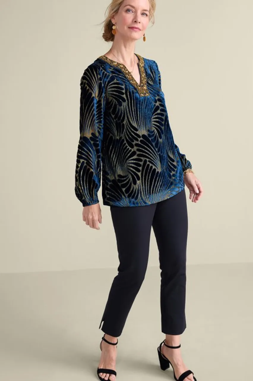 Clearance Adrienne Embroidered Velvet Tunic Tops