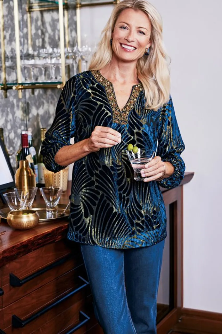 Clearance Adrienne Embroidered Velvet Tunic Tops