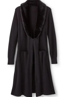 Amalie Faux Fur Collar Ribbed Cardigan Sweaters & Cardigans
