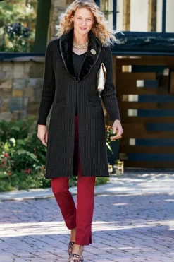 Amalie Faux Fur Collar Ribbed Cardigan Sweaters & Cardigans