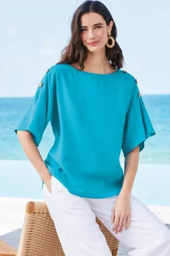 Hot Andrea Linen Blend Pullover Tops