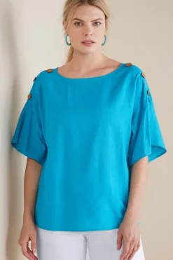 Hot Andrea Linen Blend Pullover Tops