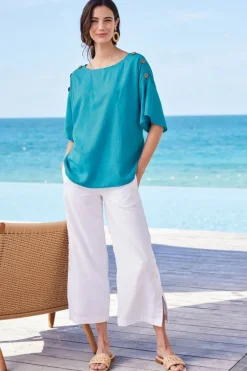 Hot Andrea Linen Blend Pullover Tops