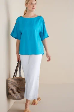Hot Andrea Linen Blend Pullover Tops