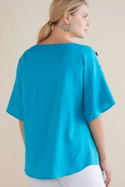 Hot Andrea Linen Blend Pullover Tops