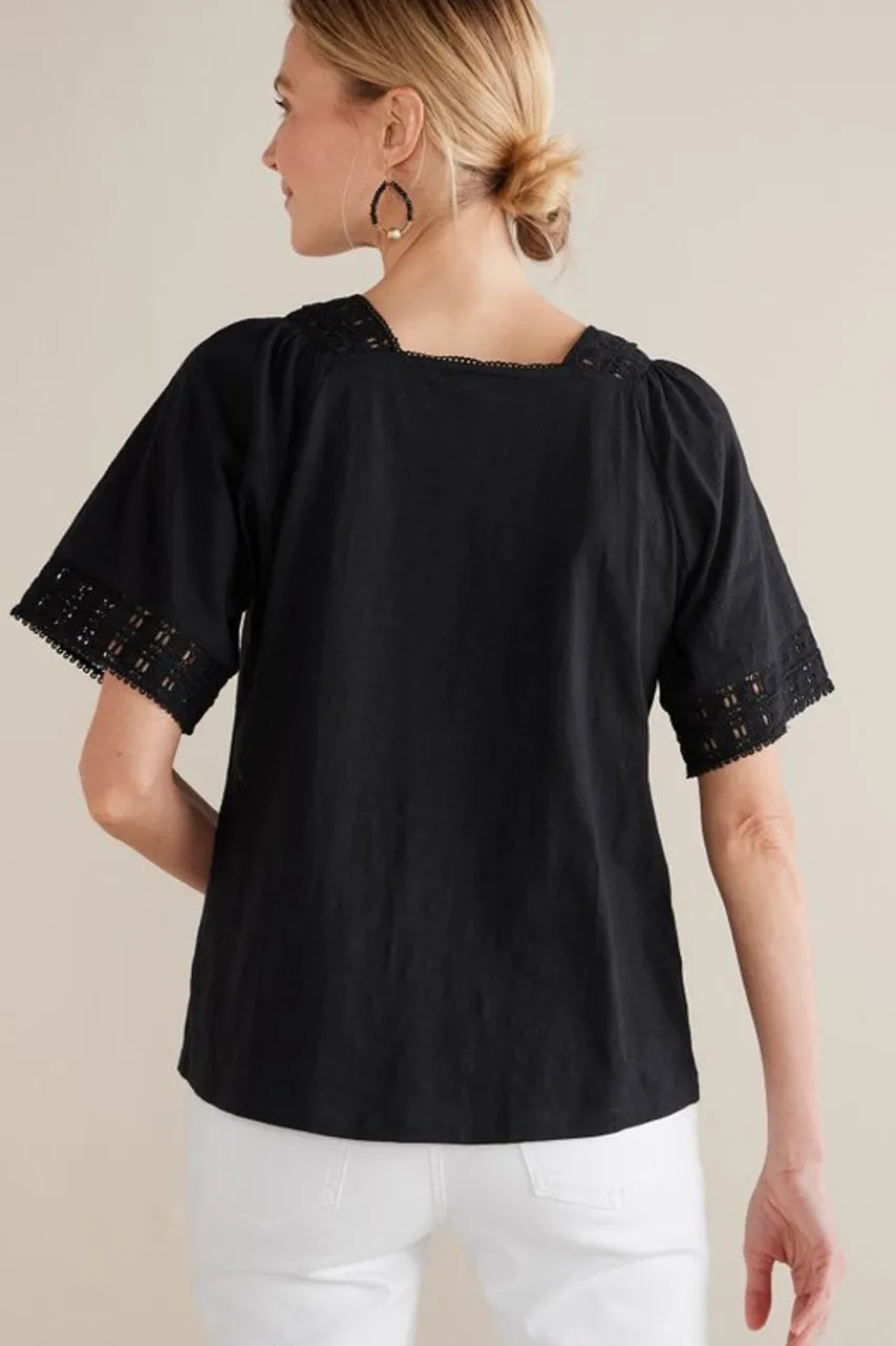 Sale Brianna Crochet Knit Tee Tops