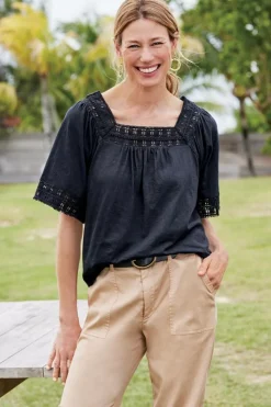 Sale Brianna Crochet Knit Tee Tops