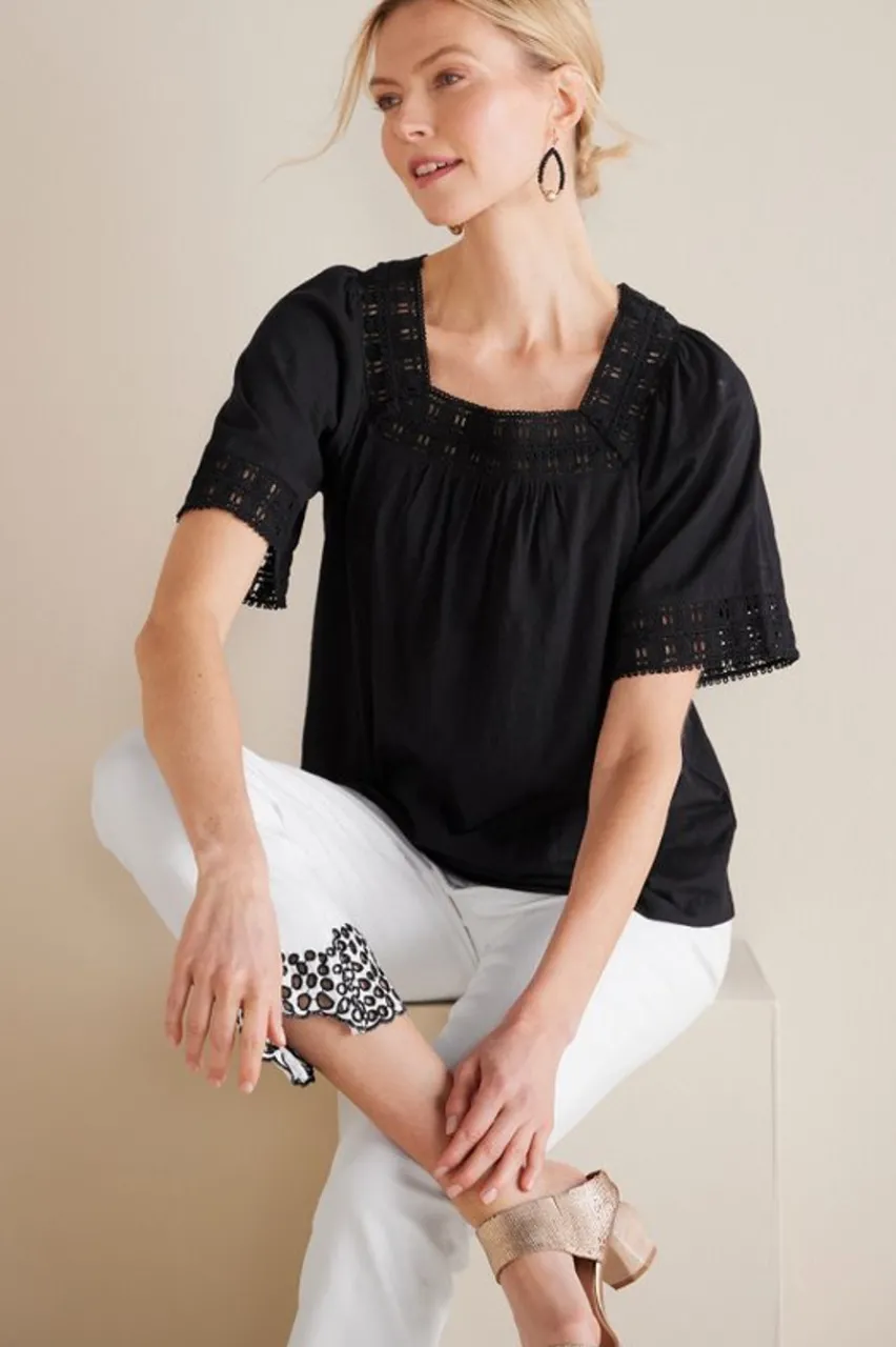 Sale Brianna Crochet Knit Tee Tops