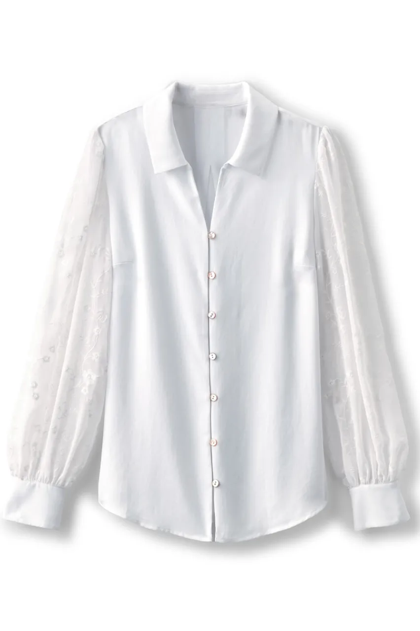 Sale Calathea Embroidered Sleeve Shirt Tops
