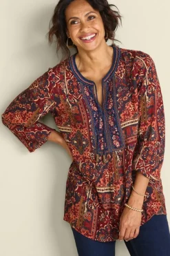 Cindra Embroidered Gauze Tunic Tops