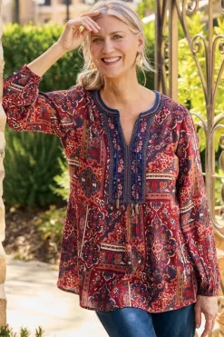 Cindra Embroidered Gauze Tunic Tops