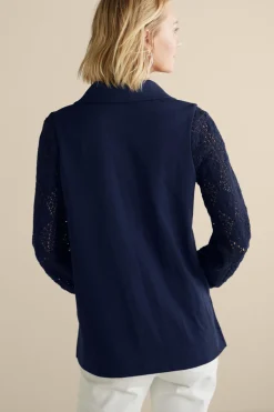 Discount Crochet Sleeve French Terry Tunic Tops