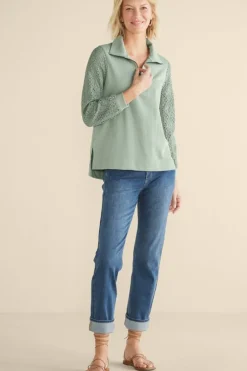 Discount Crochet Sleeve French Terry Tunic Tops