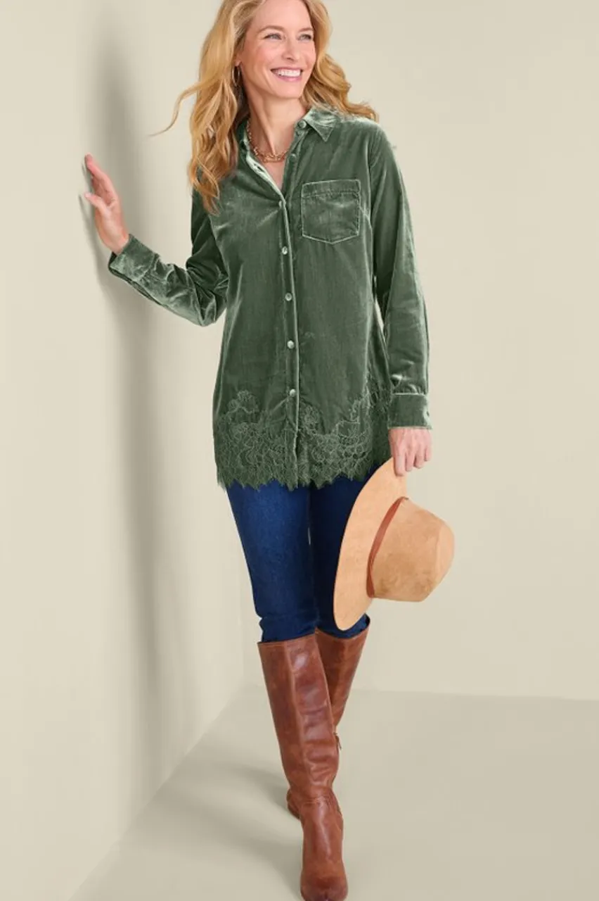 Outlet Eden Velvet and Lace Shirt Tops