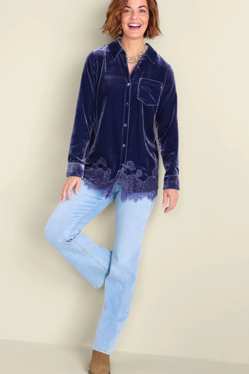 Outlet Eden Velvet and Lace Shirt Tops