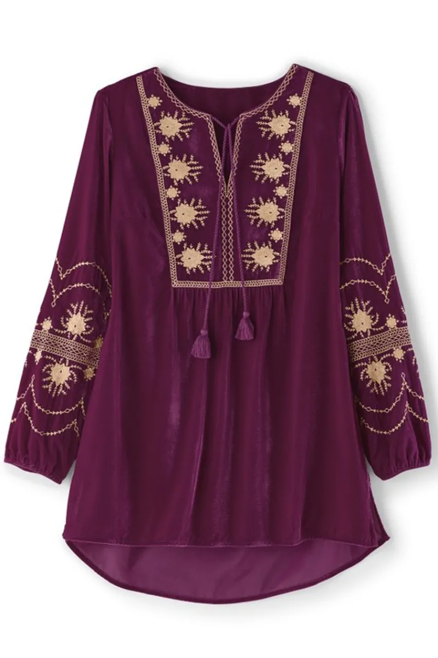 Online Evelyne Embroidered Velvet Tunic Tops