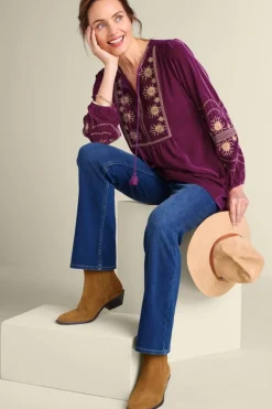 Online Evelyne Embroidered Velvet Tunic Tops