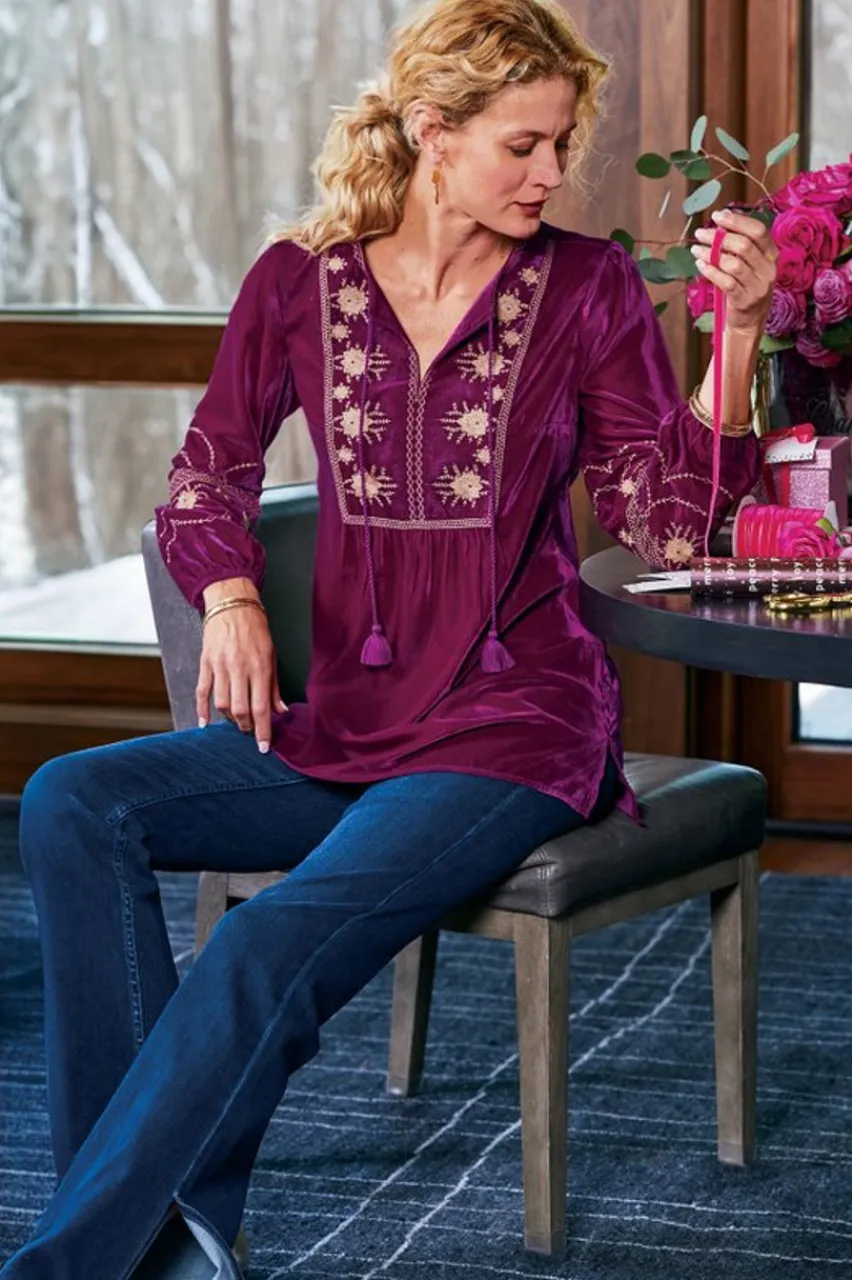 Online Evelyne Embroidered Velvet Tunic Tops