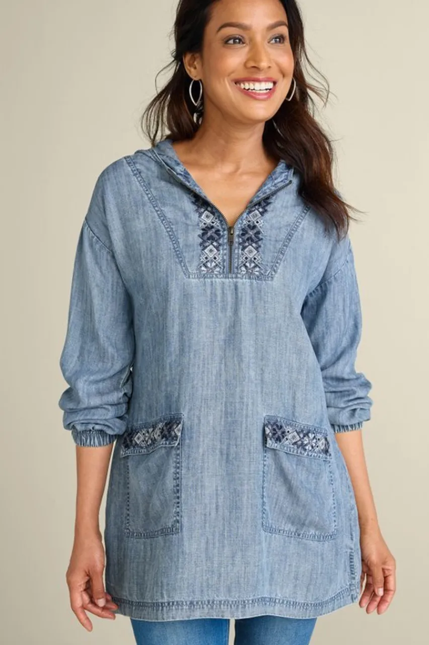 Online Evie Embroidered Tencel Hoodie Tops
