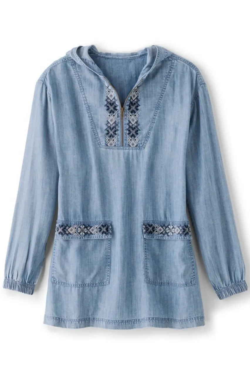 Online Evie Embroidered Tencel Hoodie Tops