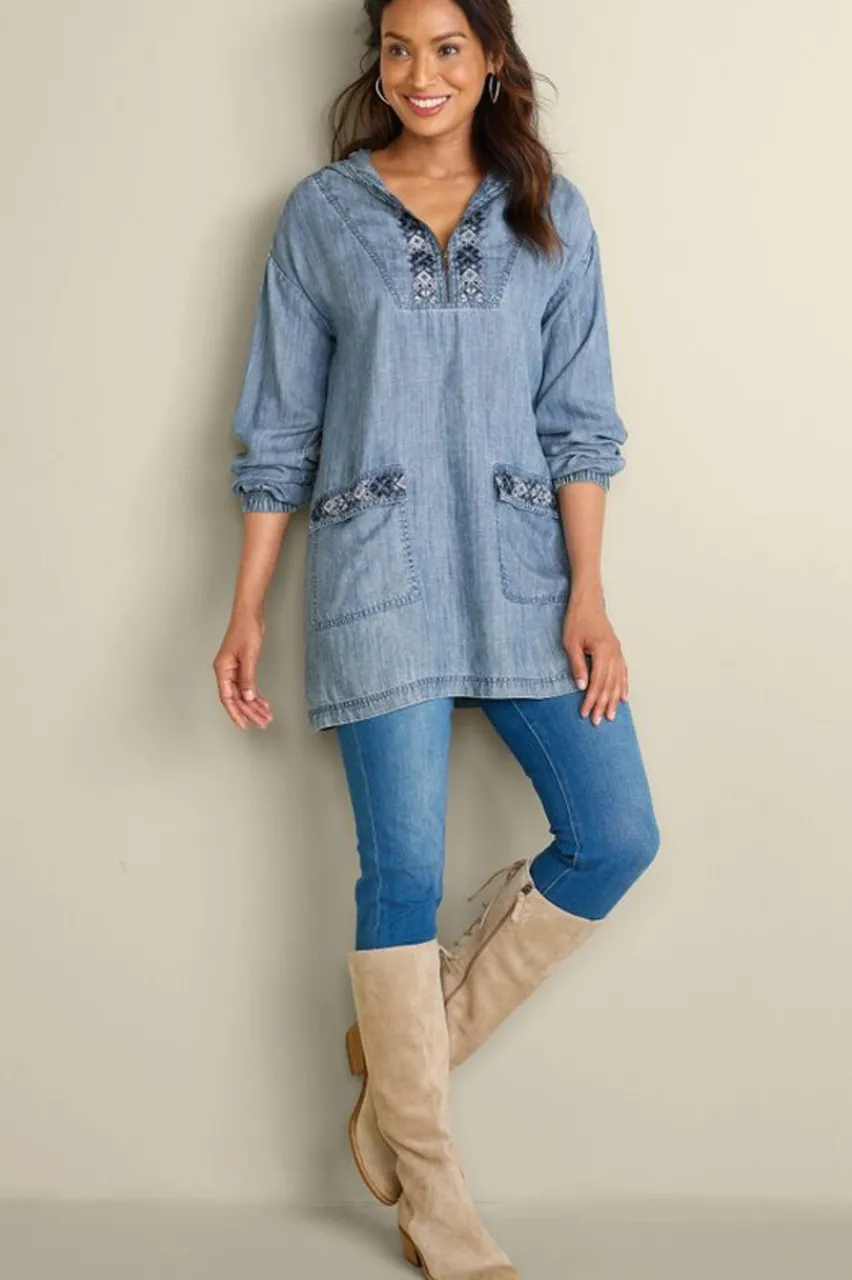 Online Evie Embroidered Tencel Hoodie Tops