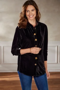 Filigree Velvet Boyfriend Shirt Tops
