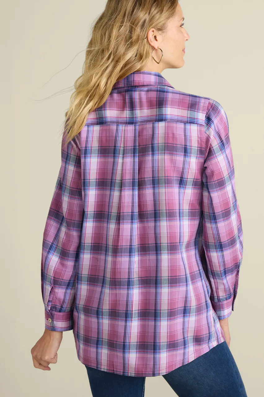 Gracie Embroidered Plaid Big Shirt Tops