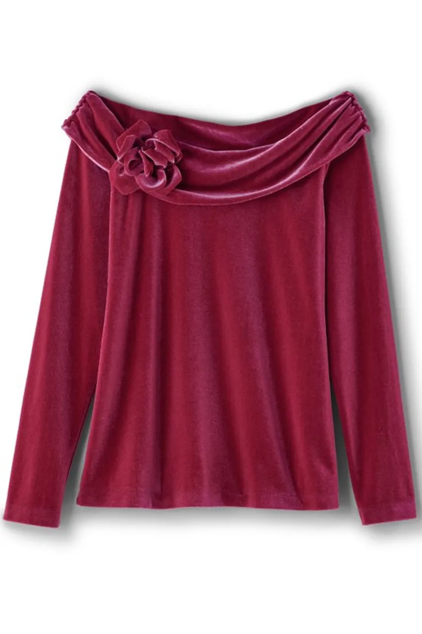 Jeanna Rosette Velvet Top Tops