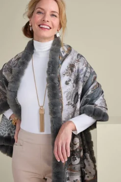 Hot Katya Faux Fur Trim Wrap Scarf Scarves & Wraps