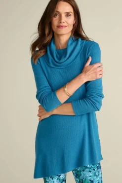 New Kayla Rib Knit Cowl Neck Tunic Tops