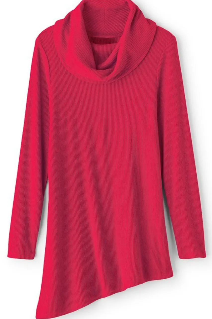 New Kayla Rib Knit Cowl Neck Tunic Tops