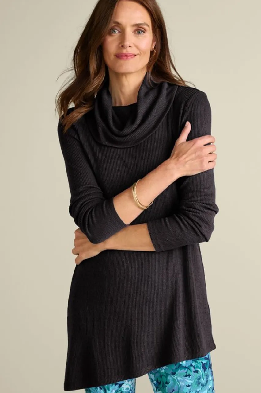 New Kayla Rib Knit Cowl Neck Tunic Tops