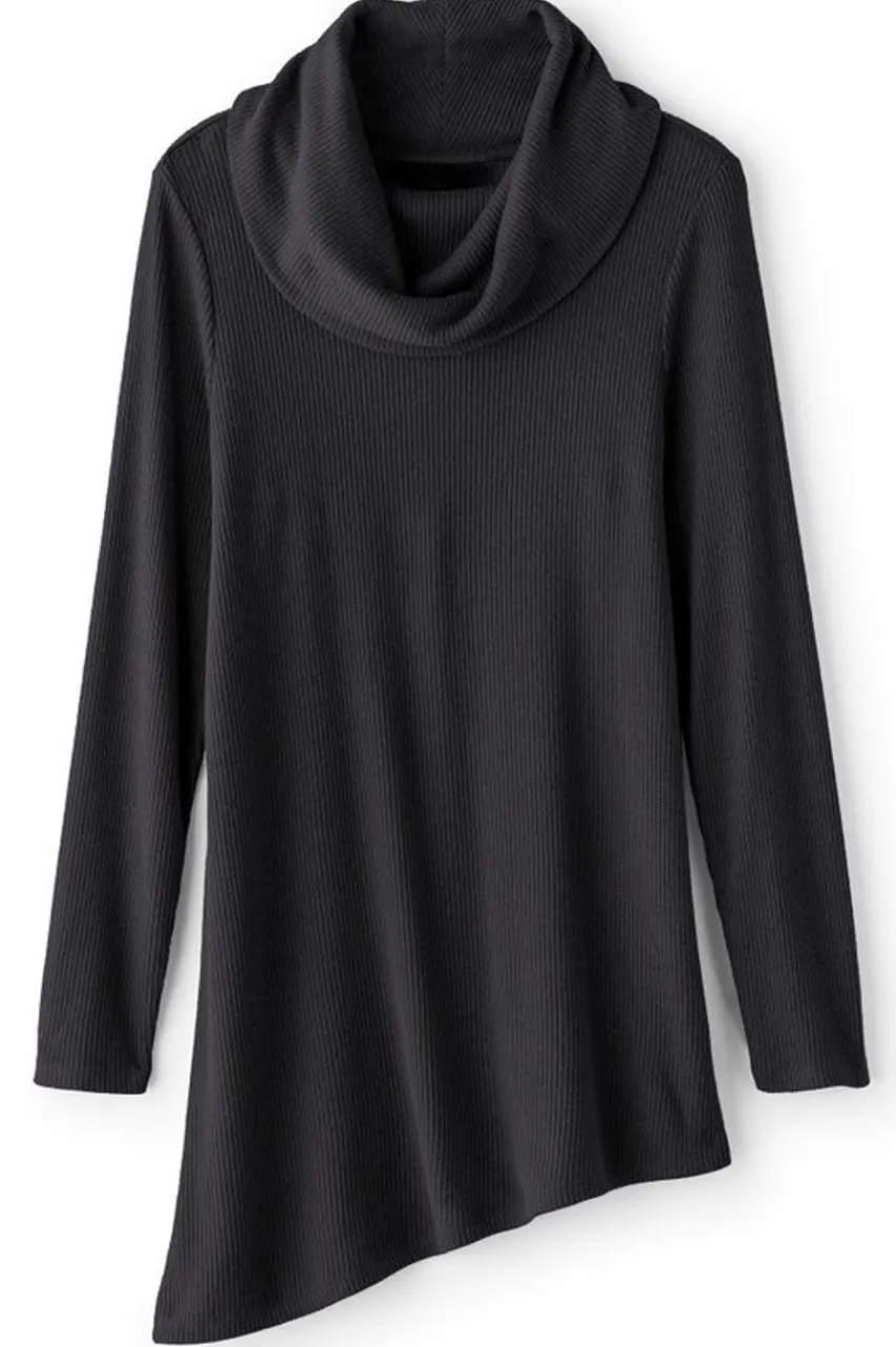 New Kayla Rib Knit Cowl Neck Tunic Tops