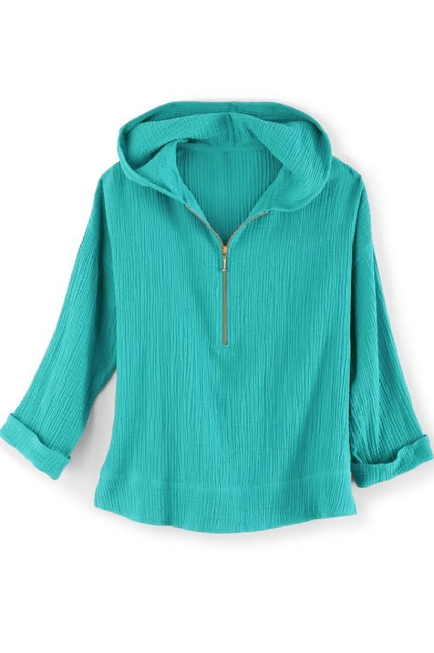 Online Kemia Gauze Hoodie Tops