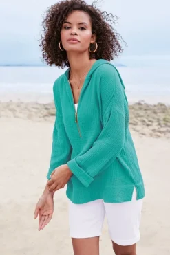 Online Kemia Gauze Hoodie Tops