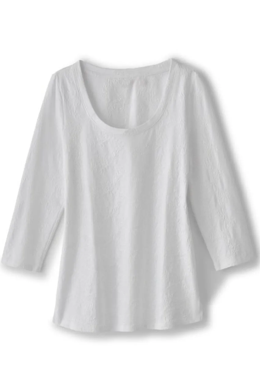 New Linnea Embroidered 3/4 Sleeve Tee Tops