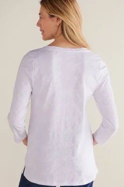 New Linnea Embroidered 3/4 Sleeve Tee Tops