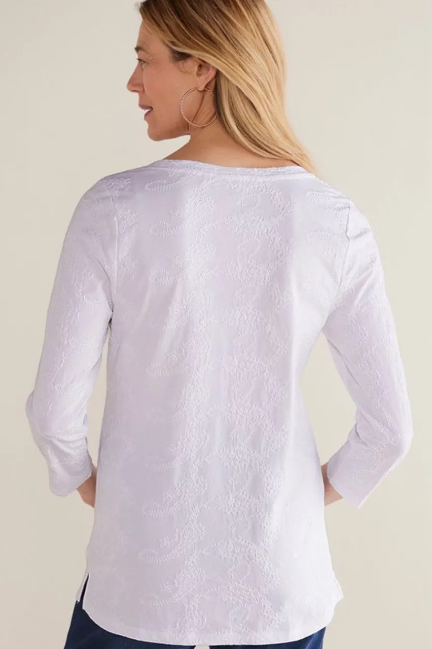 New Linnea Embroidered 3/4 Sleeve Tee Tops