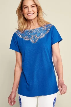 Hot Luella Linen Blend Lace Tee Tops