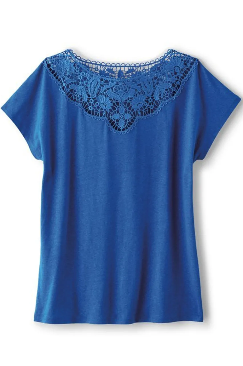 Hot Luella Linen Blend Lace Tee Tops