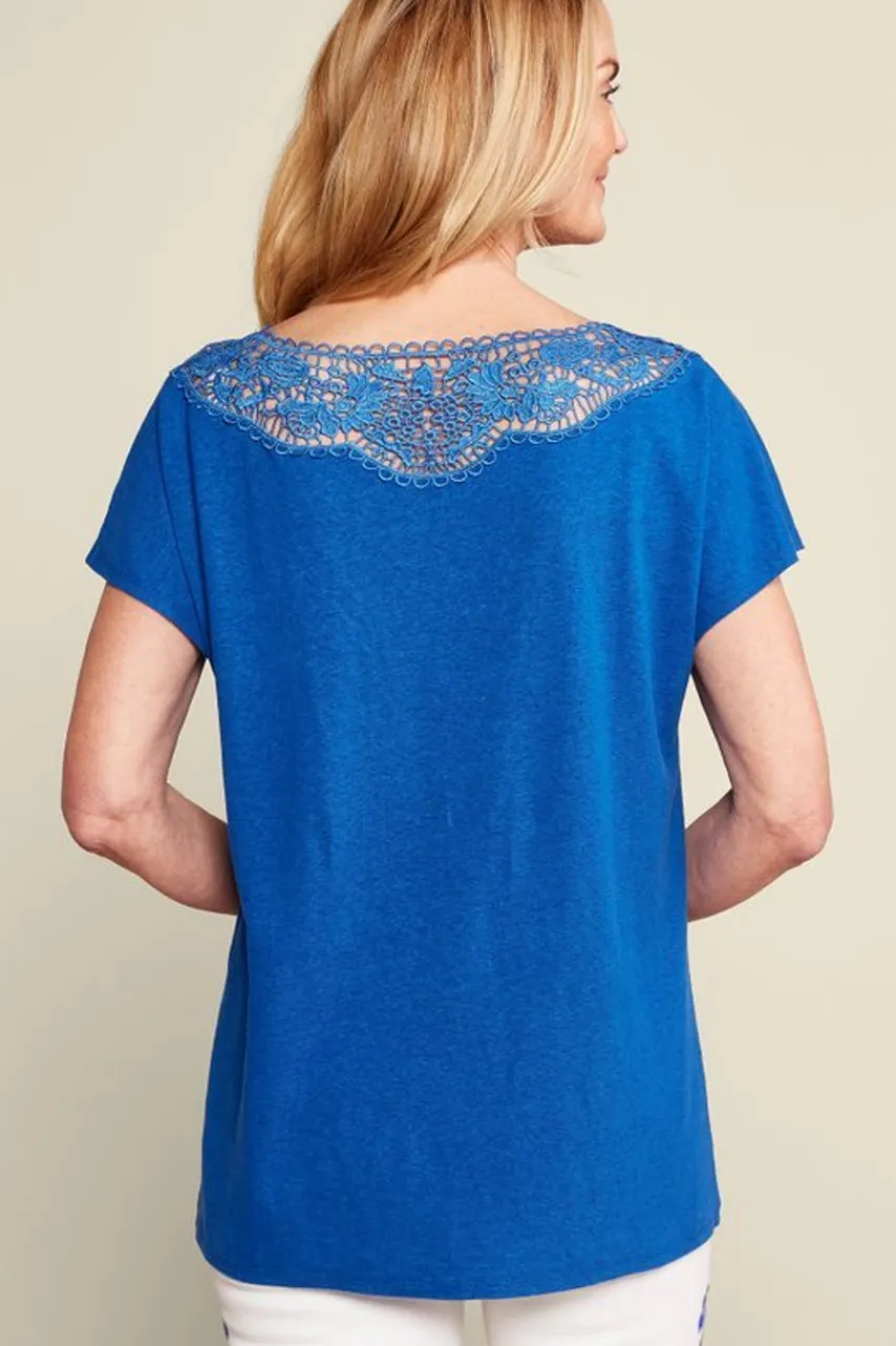 Hot Luella Linen Blend Lace Tee Tops