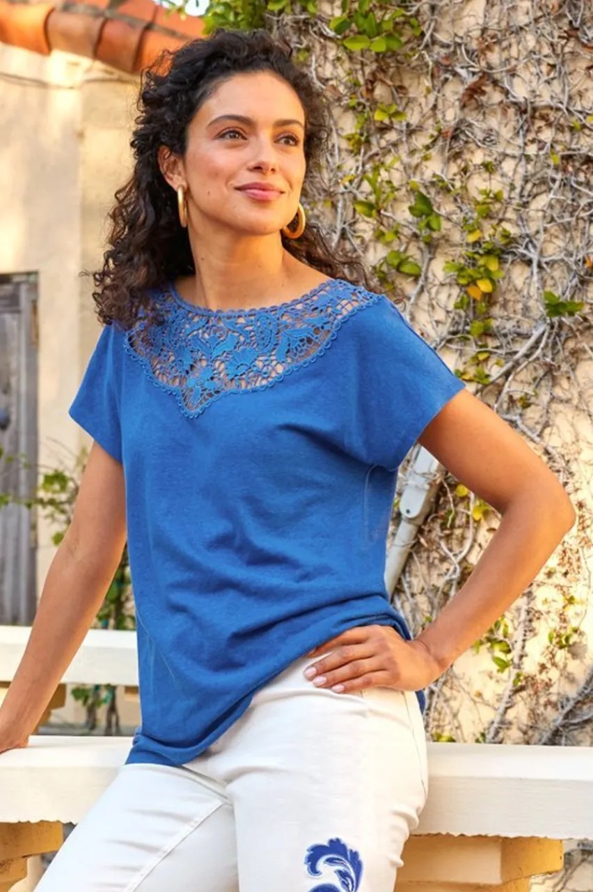 Hot Luella Linen Blend Lace Tee Tops