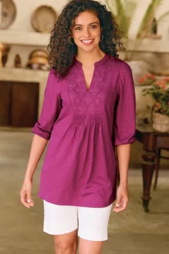 Sale Mikaela Embroidered 3/4 Sleeve Tunic Tops|Tunics & Leggings