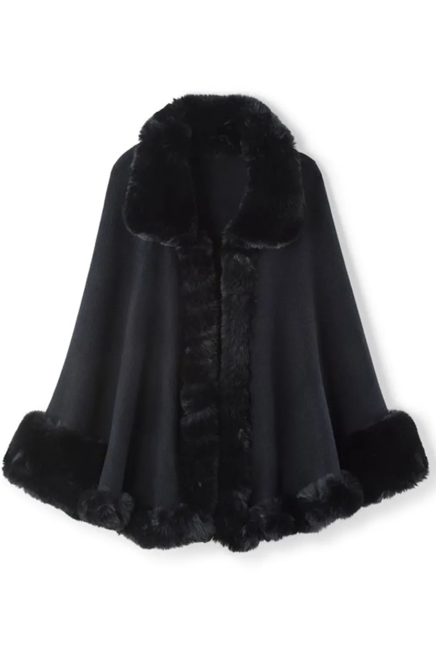 Mila Faux Fur Trim Cape Scarves & Wraps
