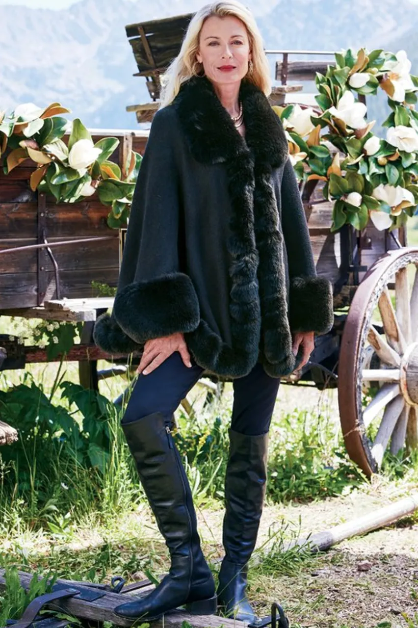 Mila Faux Fur Trim Cape Scarves & Wraps