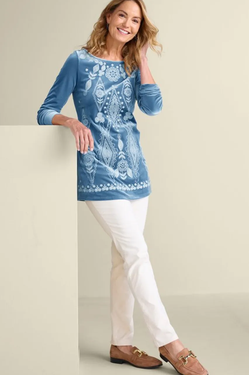 Hot Nori Embroidered Velvet Tunic Tops