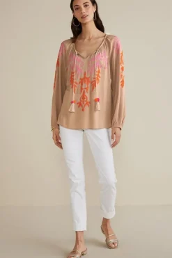 Outlet Noura Embroidered Gauze Pullover Tops