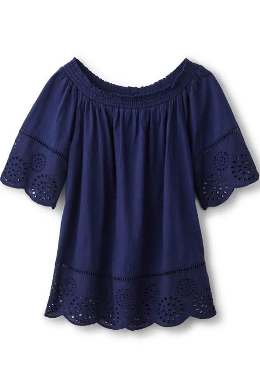 Rahma Eyelet Trimmed Tee Tops
