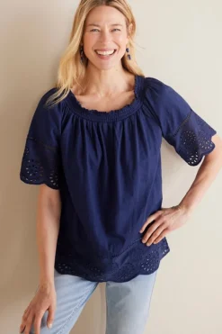 Rahma Eyelet Trimmed Tee Tops